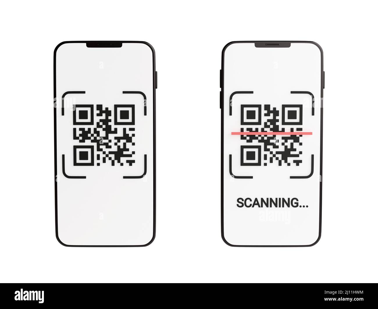 Concept de lecture de code QR - illustration du rendu du téléphone mobile avec processus de lecture de code-barres 3D. Banque D'Images