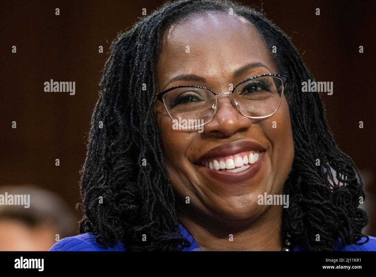 Washington, États-Unis d'Amérique. 21st mars 2022. Le juge Ketanji Brown Jackson apparaît pour la première journée de ses audiences de nomination au Sénat comme juge associé de la Cour suprême des États-Unis, dans l'édifice Hart Senate Office à Washington, DC, le lundi 21 mars 2022. Crédit: Rod Lamkey/CNP/Sipa USA crédit: SIPA USA/Alay Live News Banque D'Images