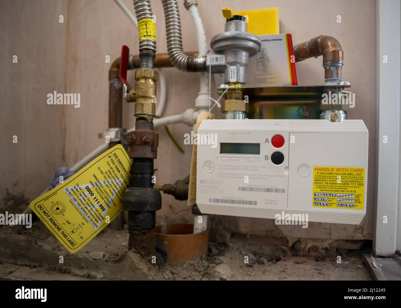 Un compteur de gaz à l'intérieur d'une maison. Banque D'Images