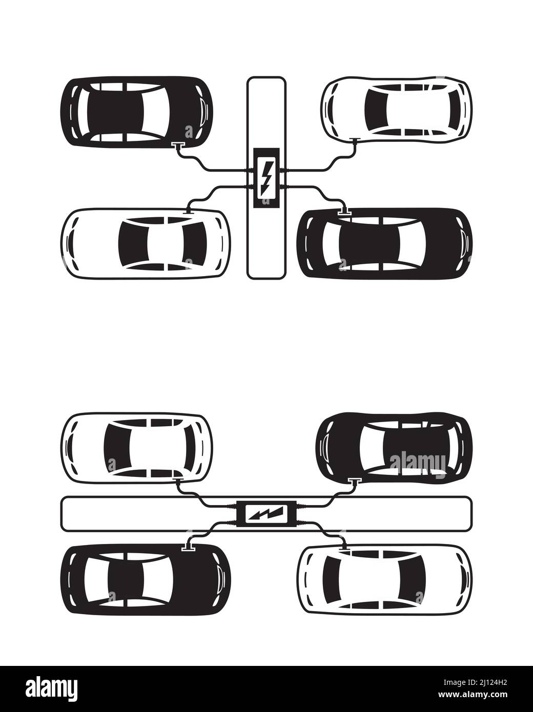 Véhicules électriques à la station de charge – illustration vectorielle Illustration de Vecteur