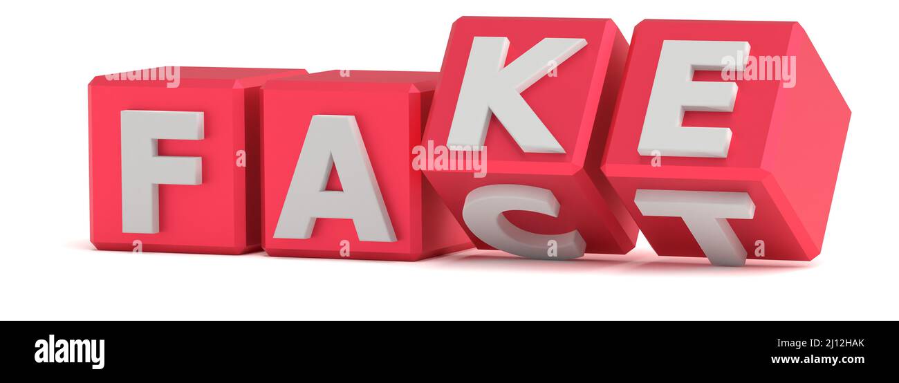 Les cubes avec des lettres se repassent et les mots passent de FAIT à FAUX. rendu 3d Banque D'Images