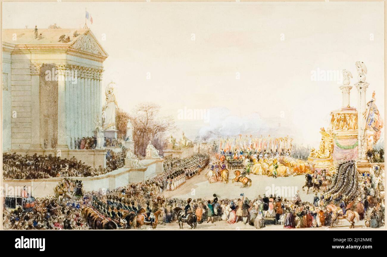 La traduction des cendres de Napoléon le 15th décembre 1840 (à Paris), aquarelle, gouache sur peinture au graphite par Eugène Lami , vers 1842 Banque D'Images