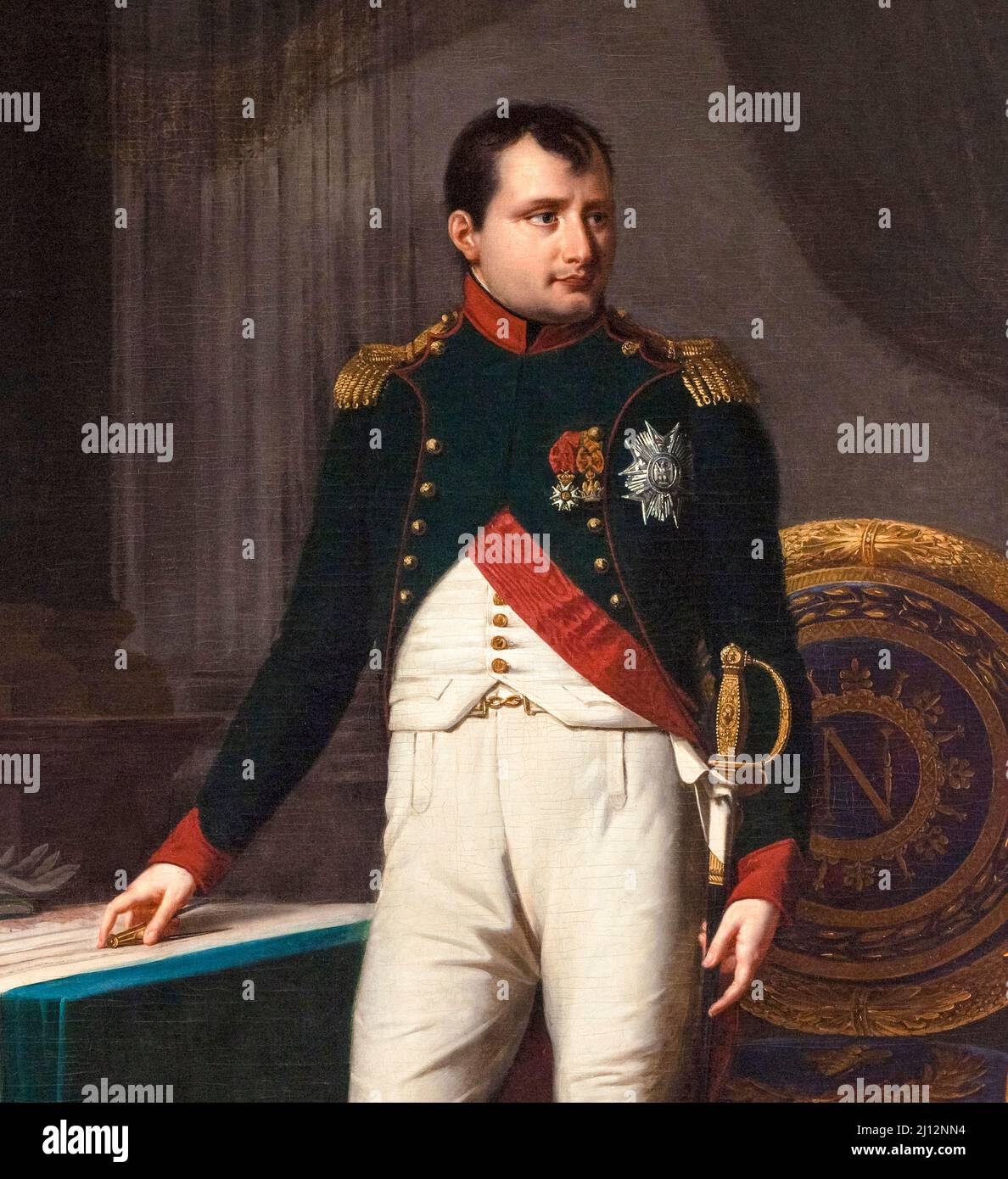 Portrait de Napoléon Ier (1769-1821) dans l'uniforme d'un colonel des chasseurs de la Garde, huile sur toile portrait détail peint par Robert Jacques François Lefèvre, 1809 Banque D'Images