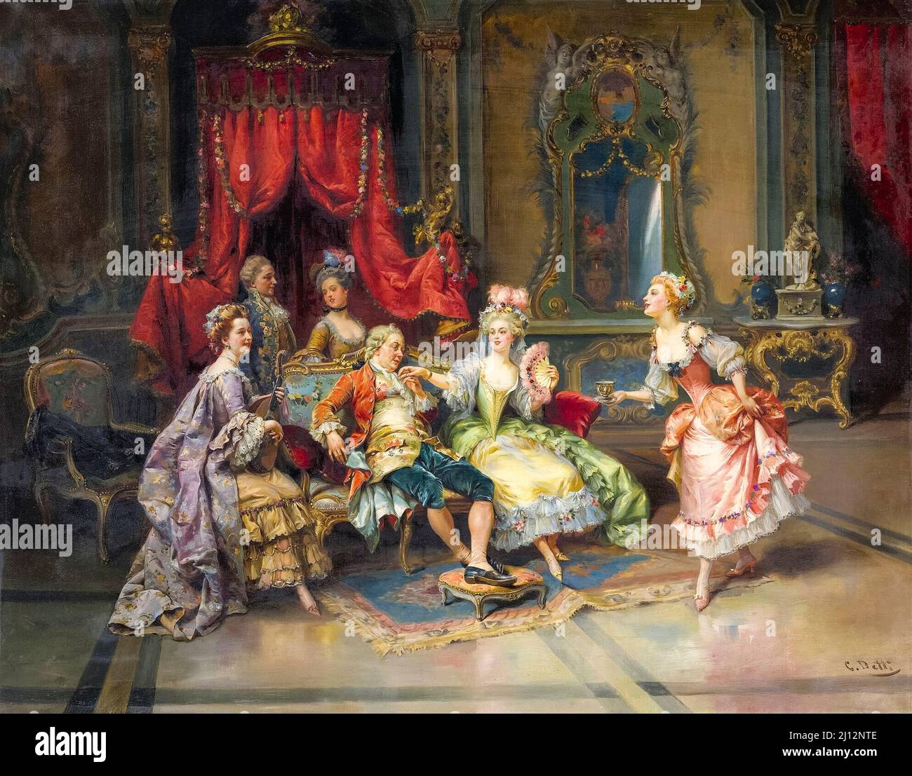 Louis XV dans la salle du trône, peinture à l'huile sur toile de Cesare-Auguste Detti, avant 1914 Banque D'Images