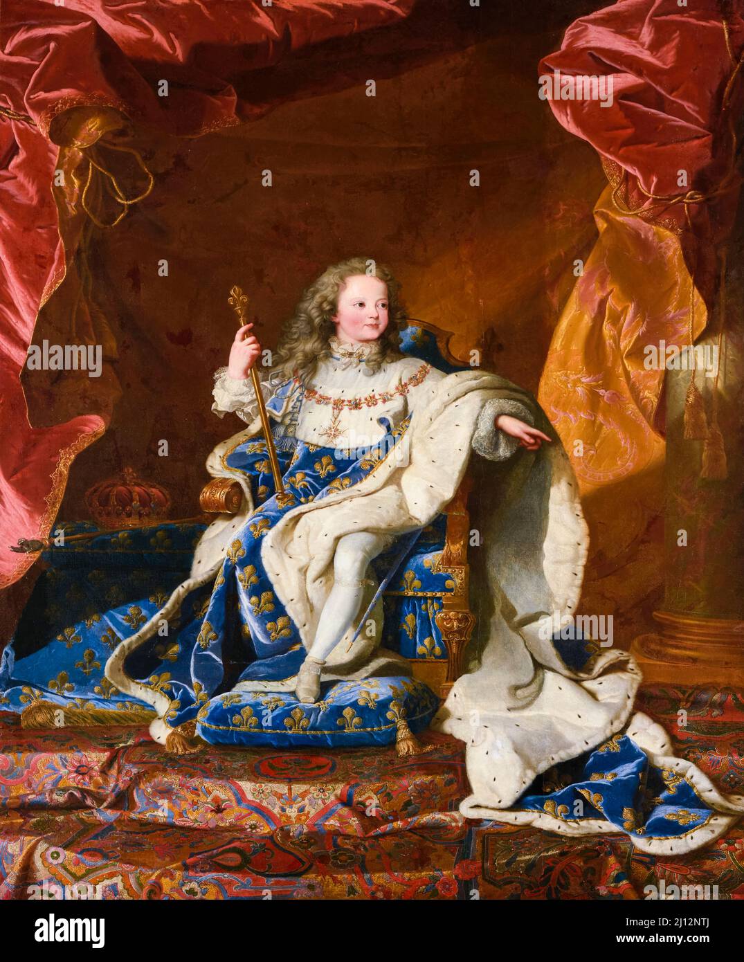 Louis XV Roi de France et Navarre comme garçon dans des robes de Coronation, huile sur toile portrait peinture par Hyacinthe Rigaud et atelier, 1720 Banque D'Images