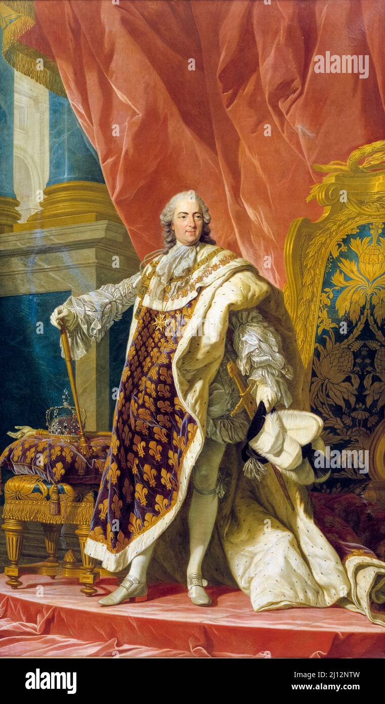Louis XV (1710-1774), roi de France en robes de Coronation, huile sur toile, portrait peint par Louis-Michel Van Loo, 1765 Banque D'Images