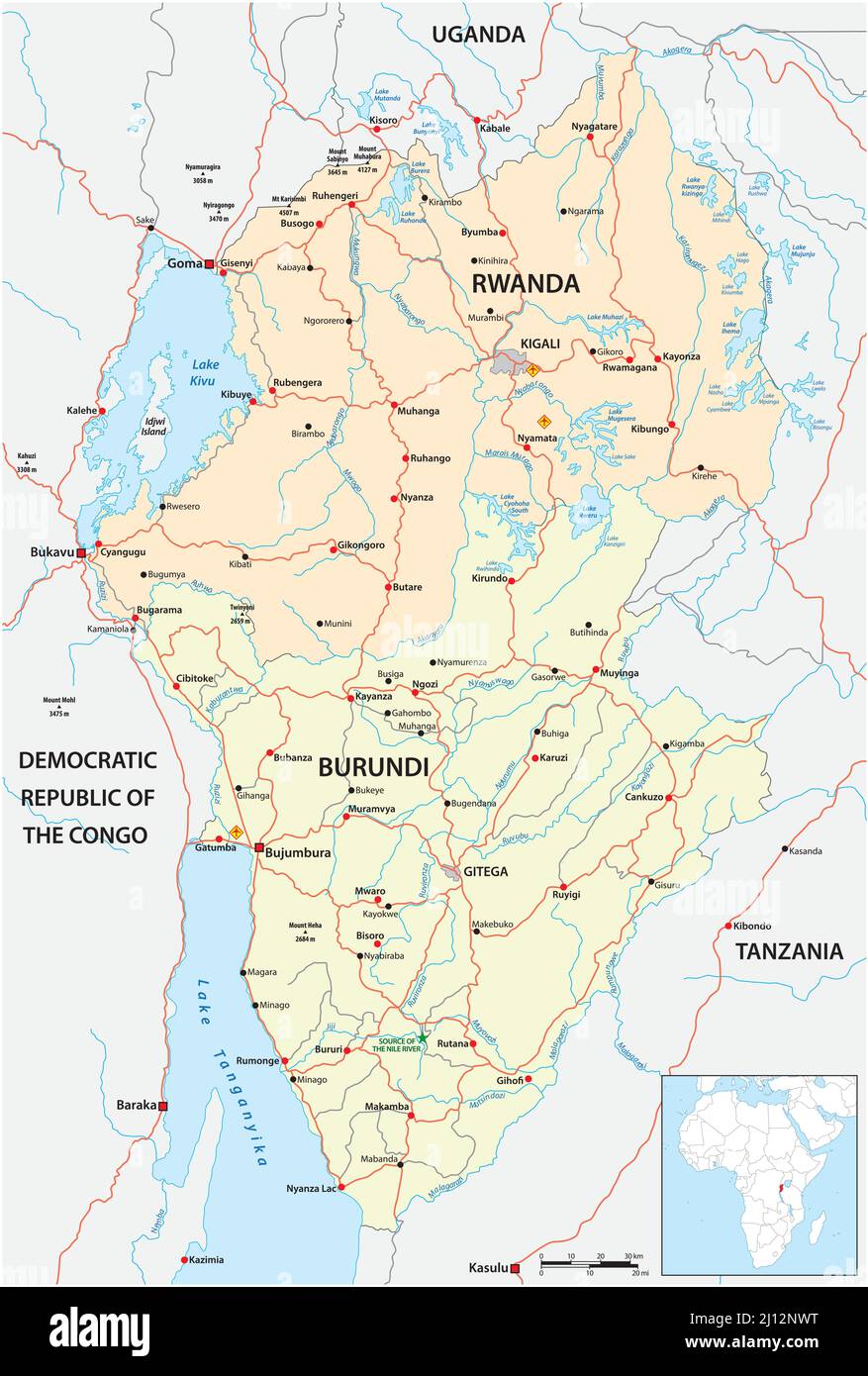 carte routière vectorielle des états d'afrique de l'est rwanda et burundi Illustration de Vecteur