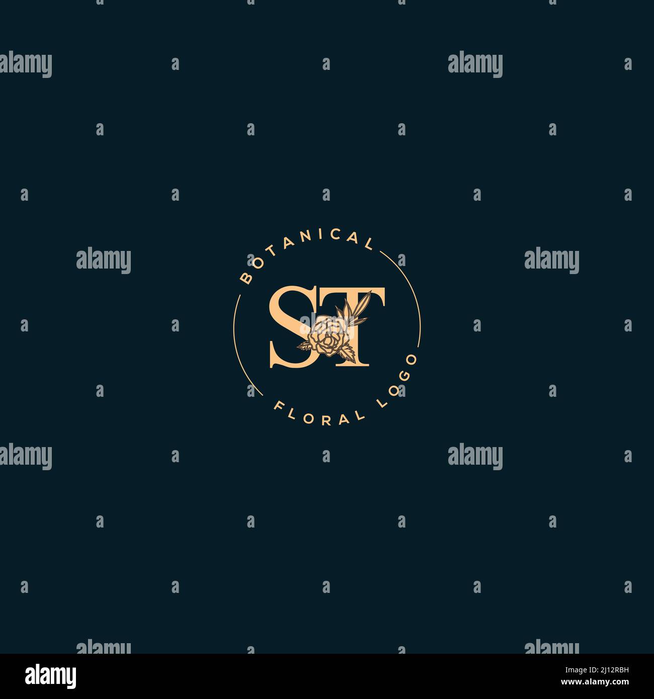 Monogramme et logo Vector Blooming Floral initial ST Illustration de Vecteur