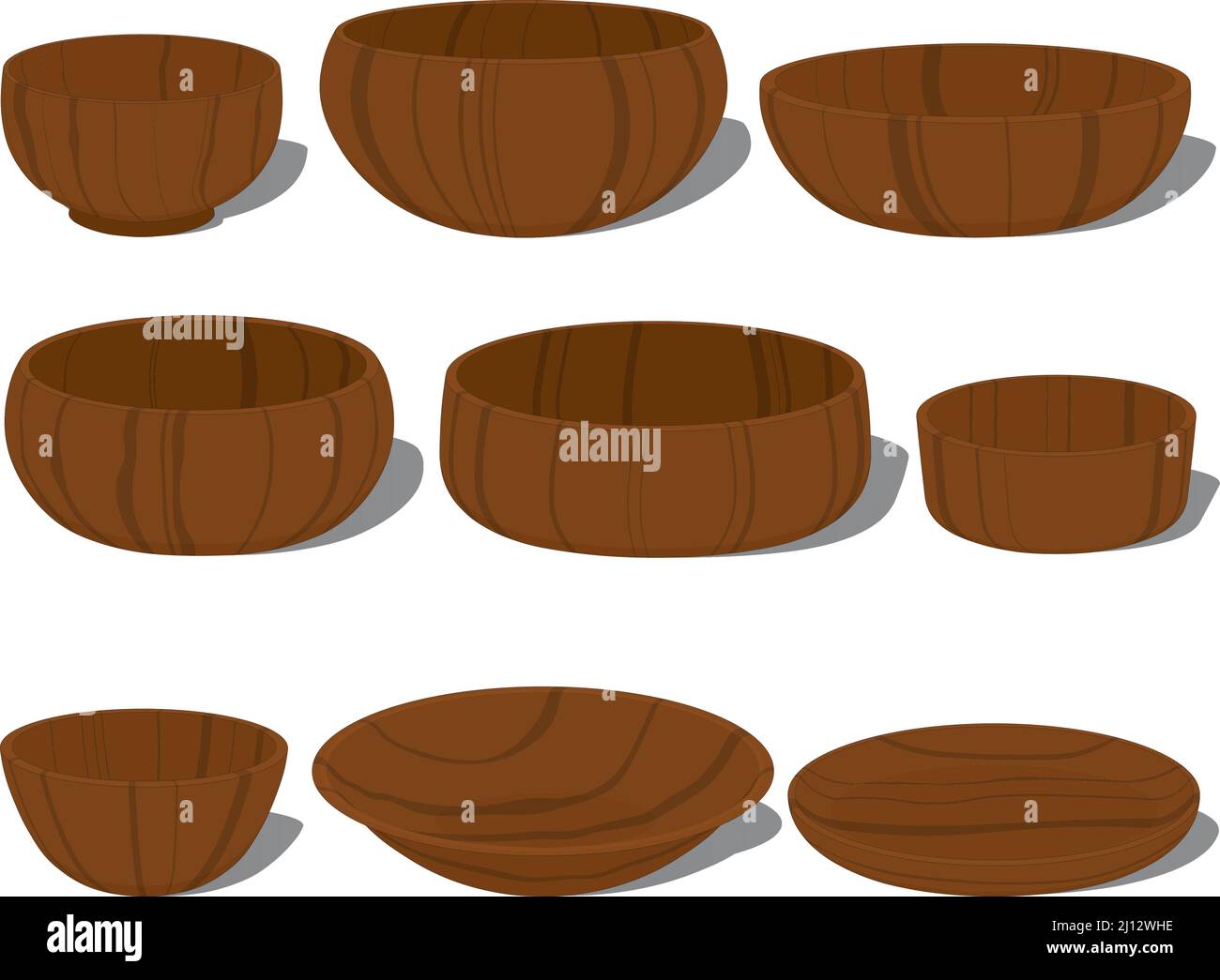Vaisselle en bois types bols et assiettes collection illustration vectorielle Illustration de Vecteur
