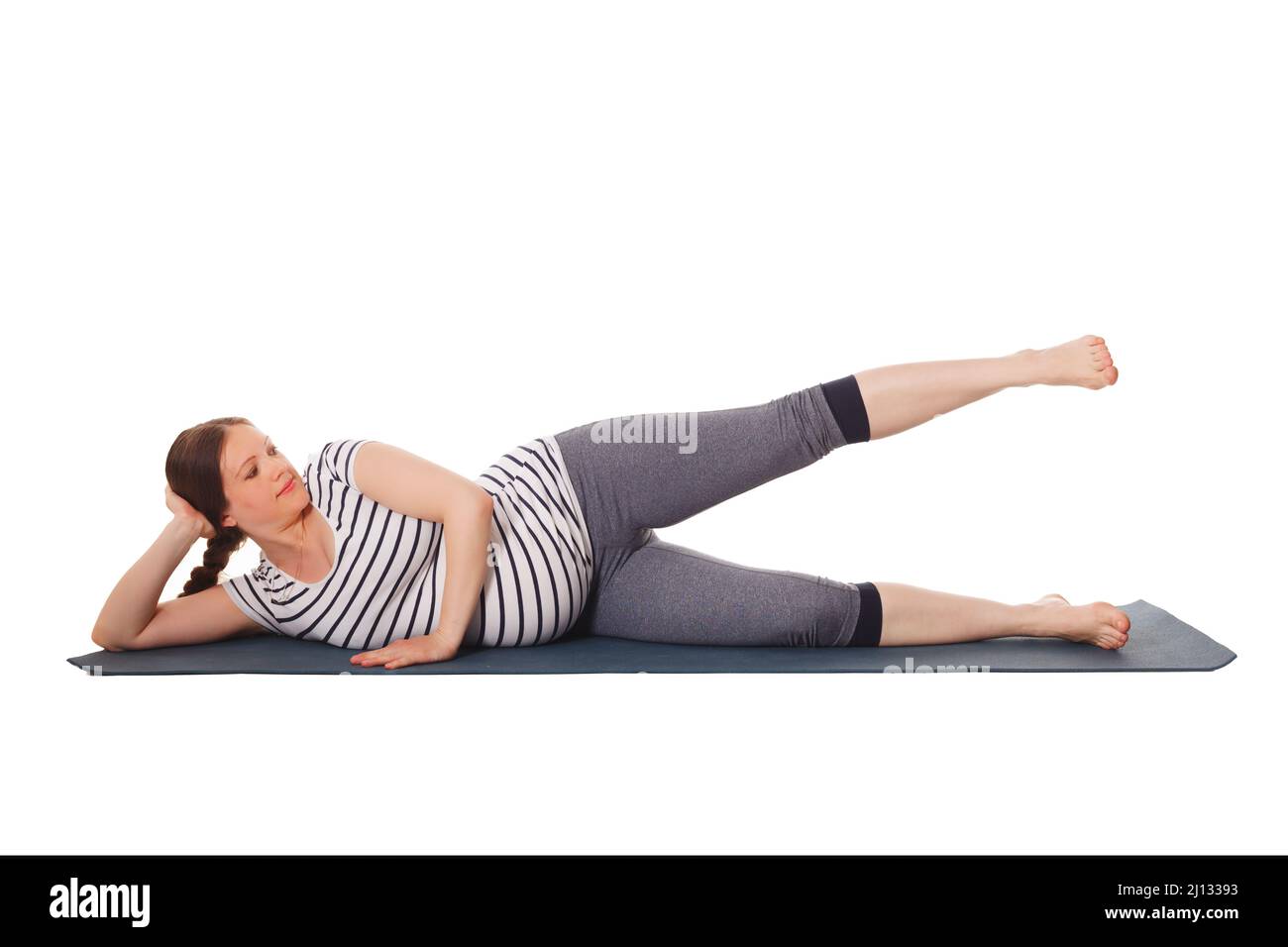 Femme enceinte faisant du yoga asana Vishnuasana Banque D'Images