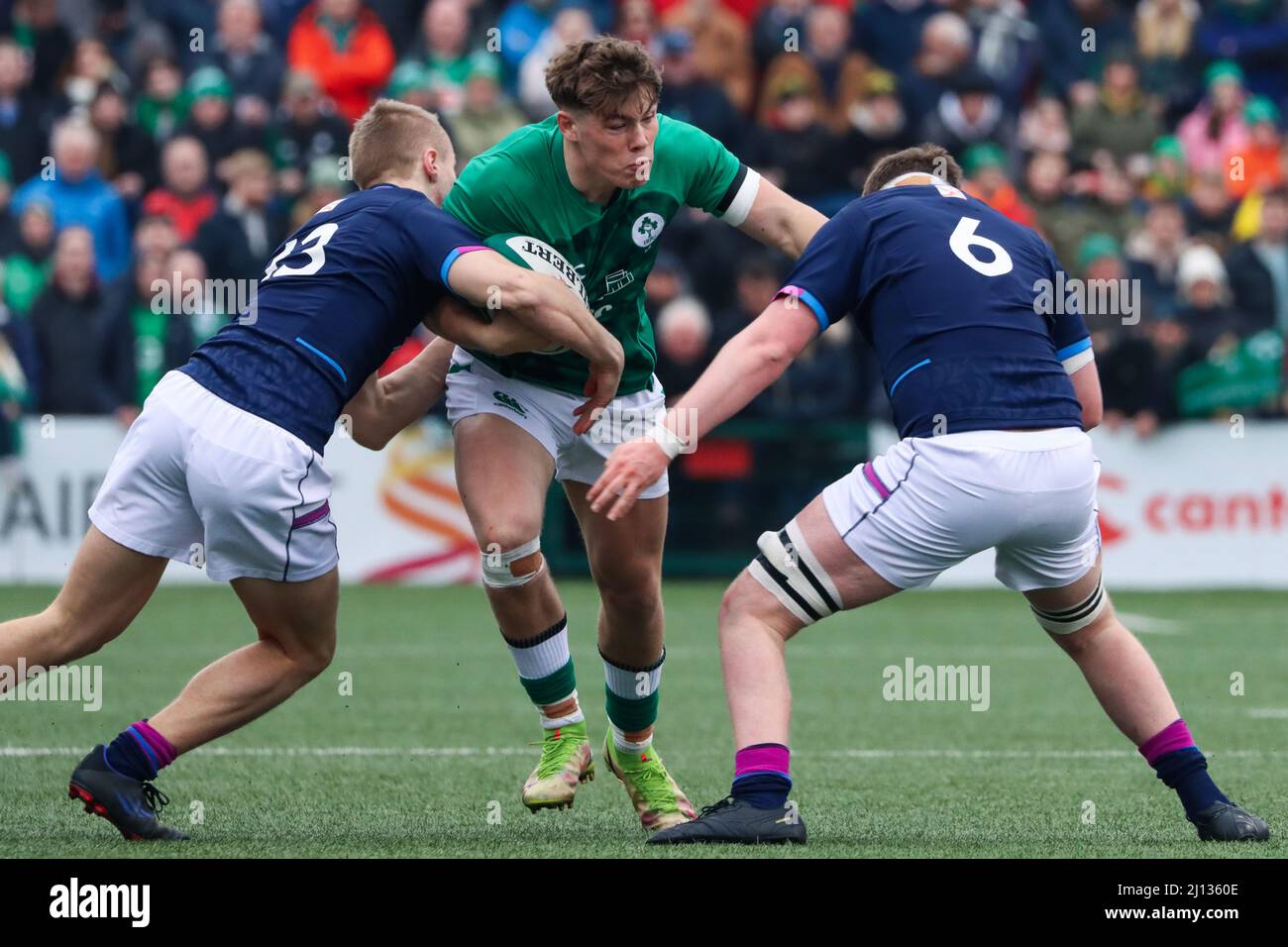 20th mars 2022, Cork, Irlande : match des six Nations de moins de 20 ans entre l'Irlande (59) et l'Écosse (5) à Musgrave Park. Banque D'Images