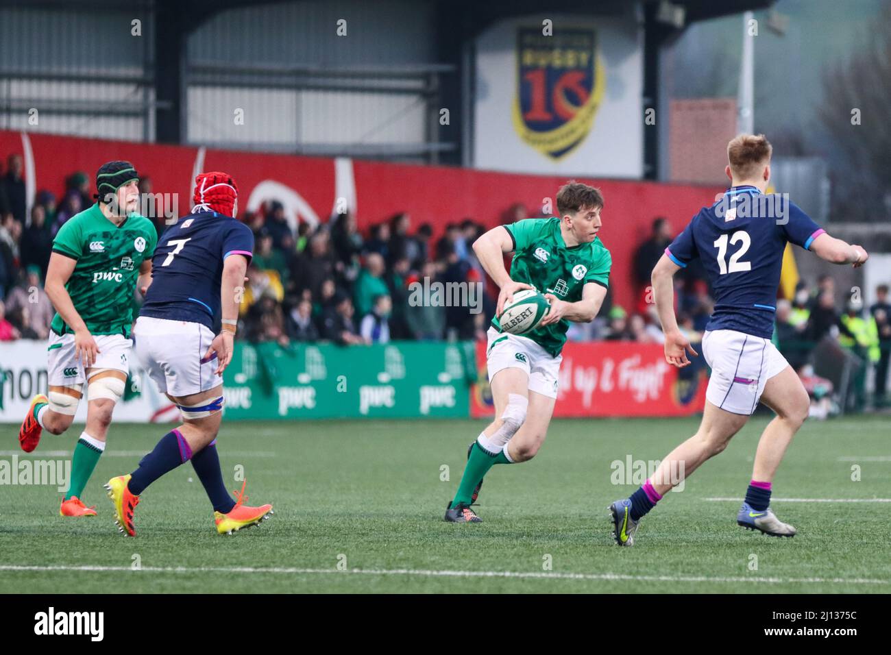 20th mars 2022, Cork, Irlande : match des six Nations de moins de 20 ans entre l'Irlande (59) et l'Écosse (5) à Musgrave Park. Banque D'Images