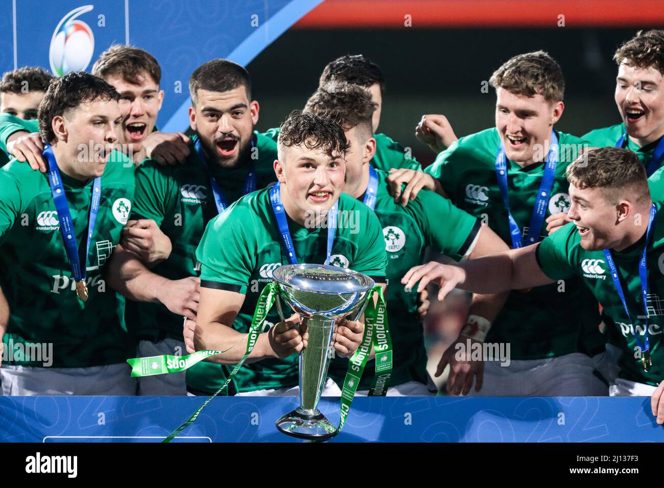 20th mars 2022, Cork, Irlande : match des six Nations de moins de 20 ans entre l'Irlande (59) et l'Écosse (5) à Musgrave Park. Banque D'Images