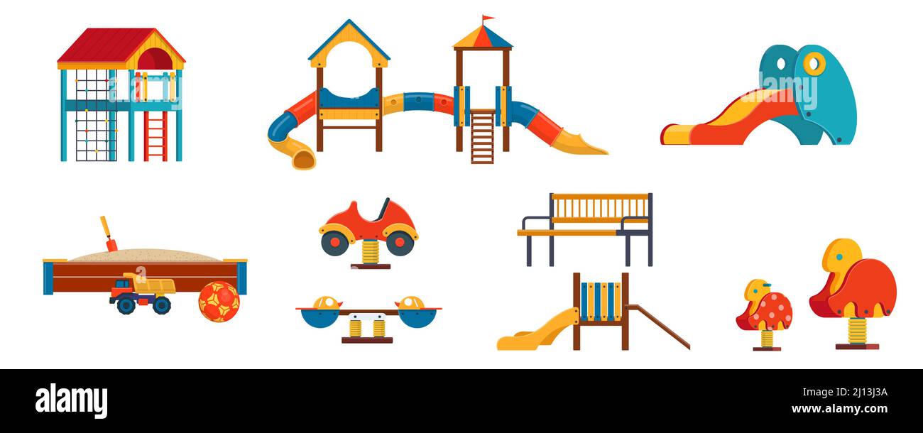 Aire de jeux pour enfants, éléments isolés sur fond blanc Illustration de Vecteur