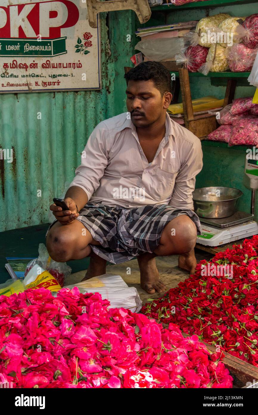 Pondichéry Food Market, Pondichéry, aujourd'hui connu sous le nom de Puducherry, est la capitale et la ville la plus peuplée du territoire de l'Union de Puducherry en Inde. Banque D'Images