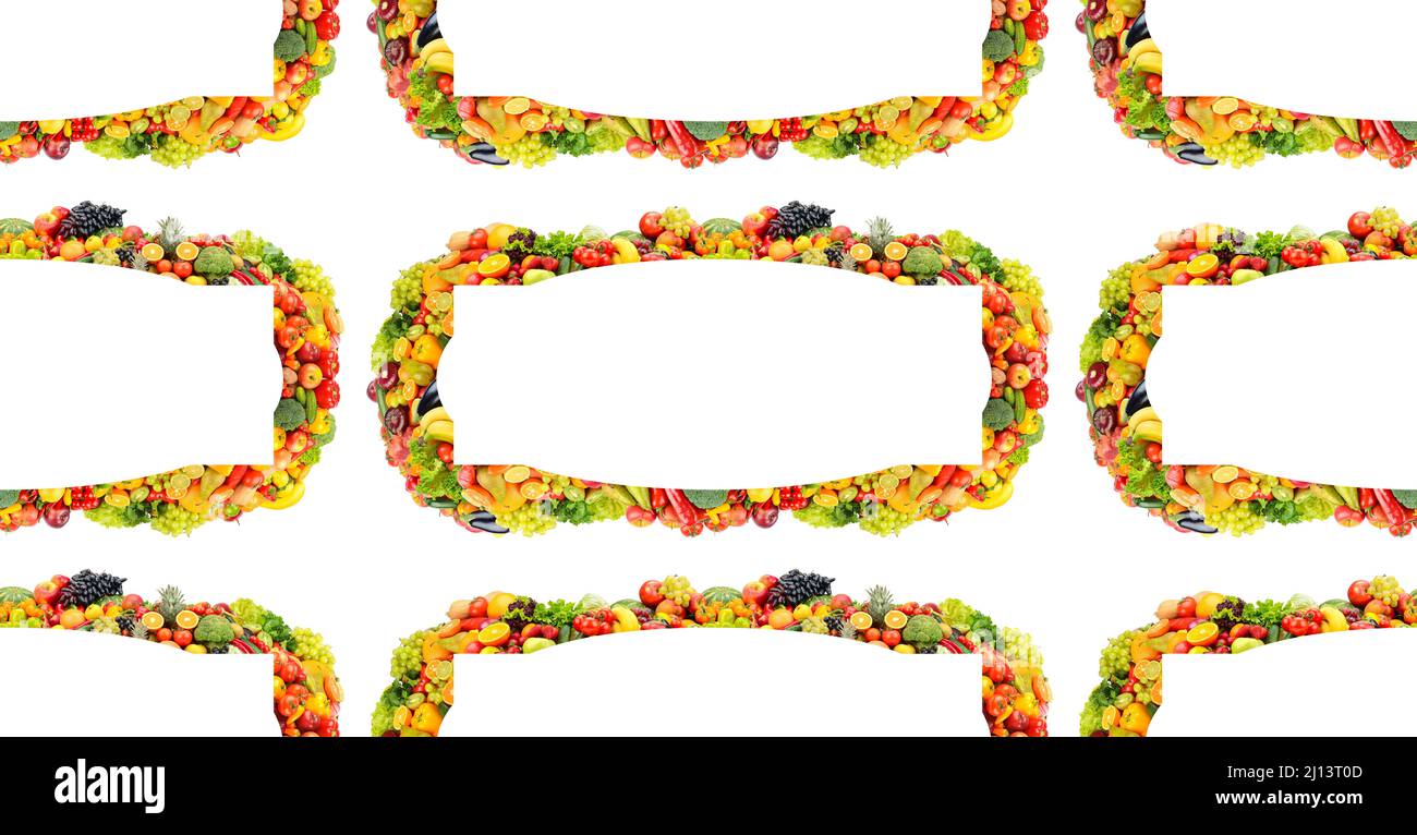 Motif sans couture provenant d'un grand nombre de légumes et de fruits isolés sur fond blanc. Banque D'Images