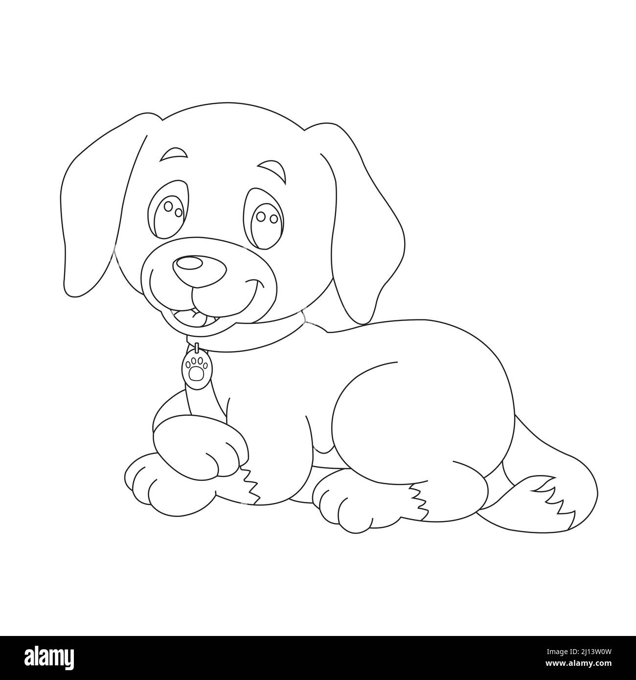 Mignon chiot chien contour page de coloriage pour enfants animal coloriage livre dessin animé vecteur illustration Illustration de Vecteur