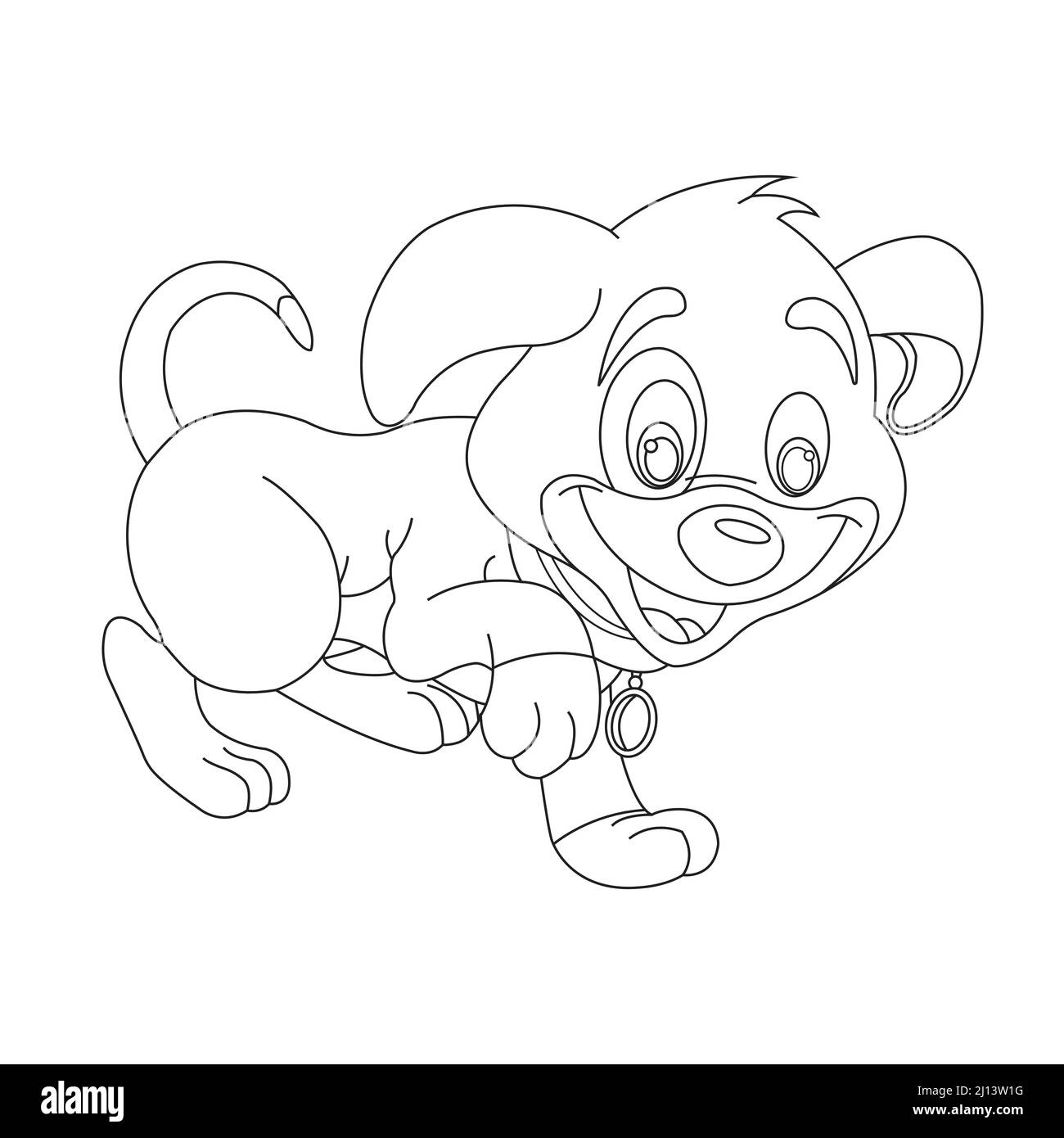 Mignon chiot chien contour page de coloriage pour enfants animal coloriage livre dessin animé vecteur illustration Illustration de Vecteur
