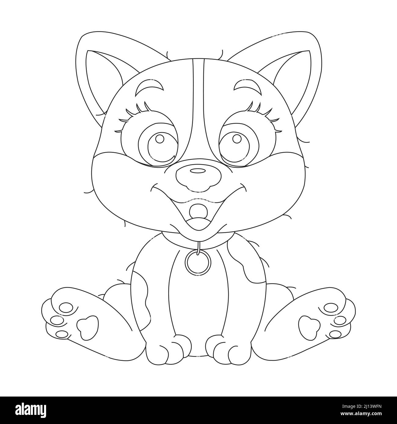 Mignon chiot chien contour page de coloriage pour enfants animal coloriage livre dessin animé vecteur illustration Illustration de Vecteur