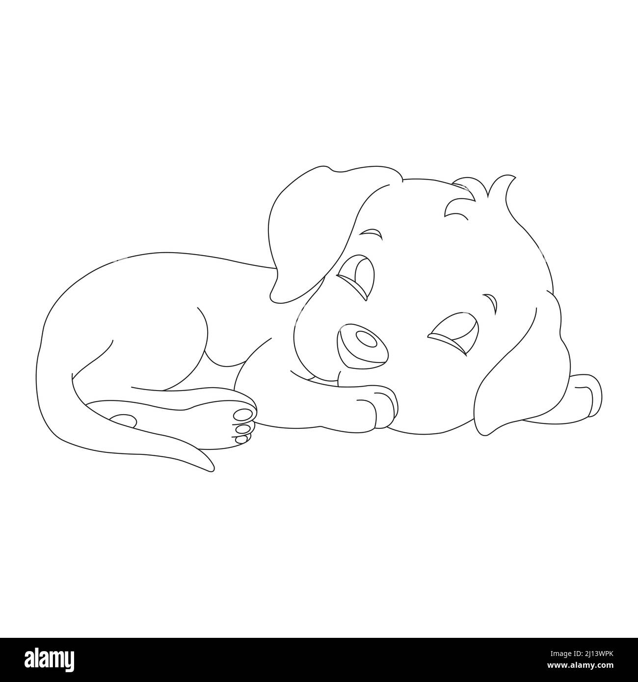 Mignon chiot chien contour page de coloriage pour enfants animal coloriage livre dessin animé vecteur illustration Illustration de Vecteur