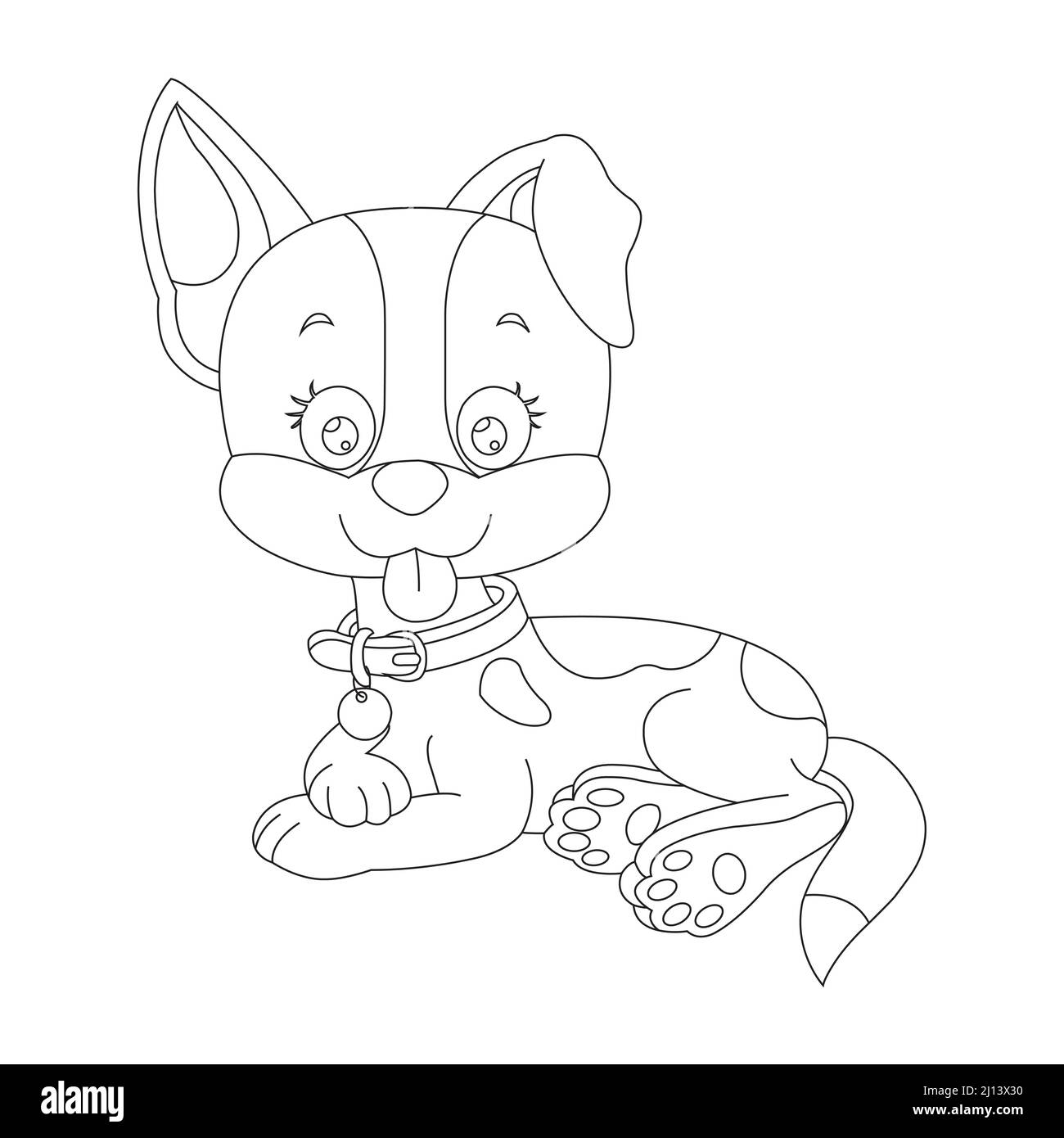 Mignon chiot chien contour page de coloriage pour enfants animal coloriage livre dessin animé vecteur illustration Illustration de Vecteur