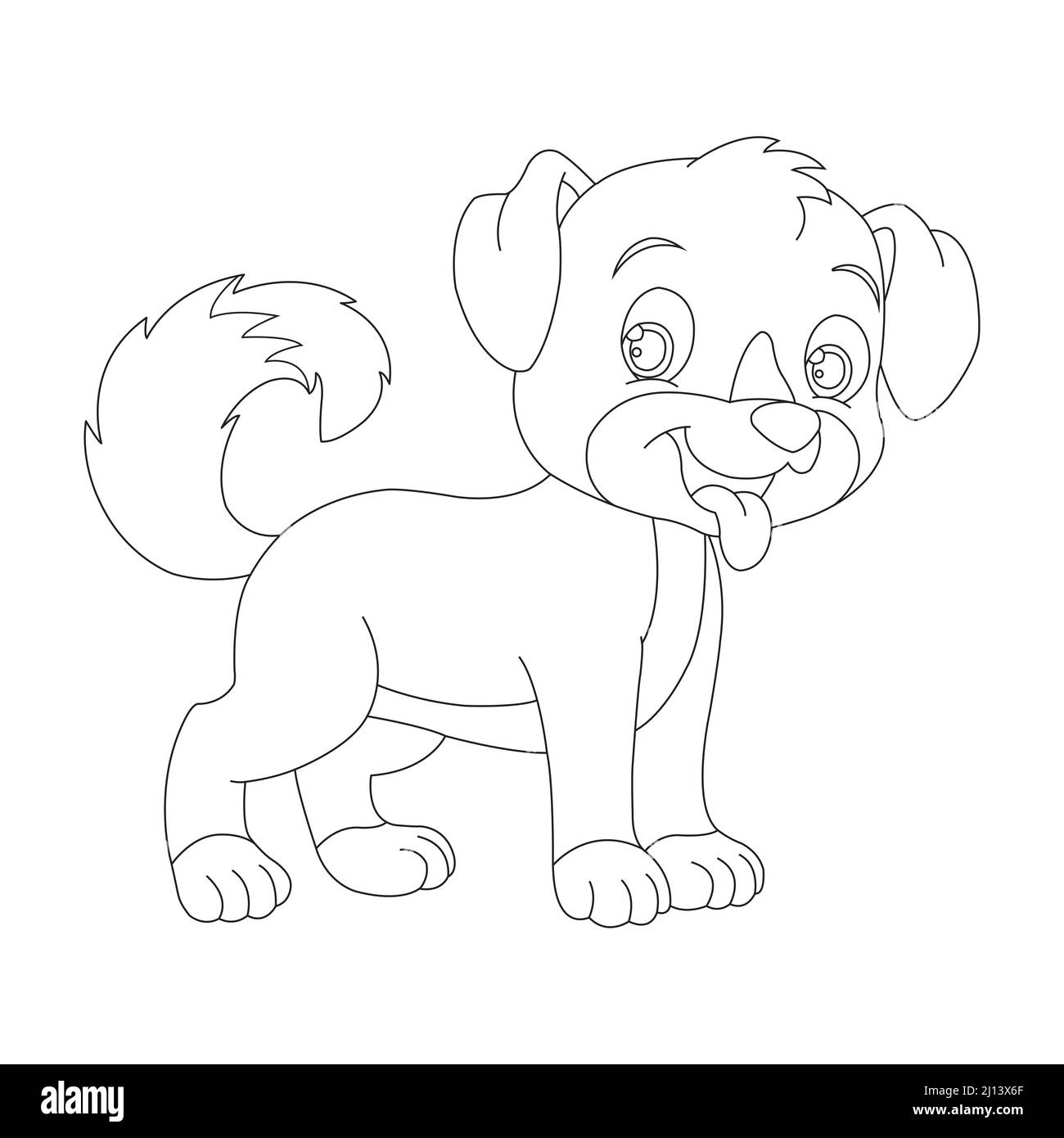 Mignon chiot chien contour page de coloriage pour enfants animal coloriage livre dessin animé vecteur illustration Illustration de Vecteur