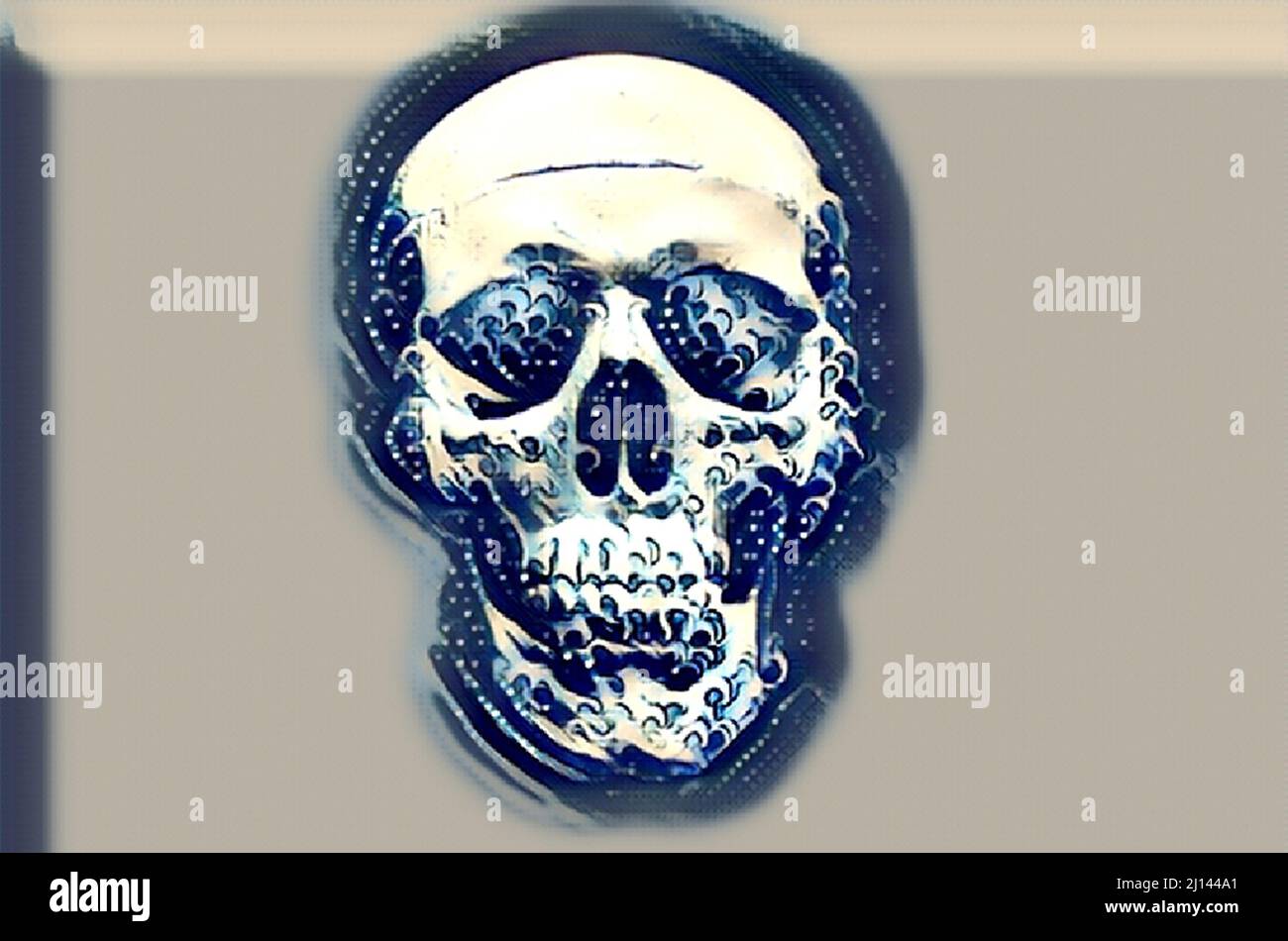Crâne humain en plastique, rendu dans un style artistique de la Grande vague, Banque D'Images