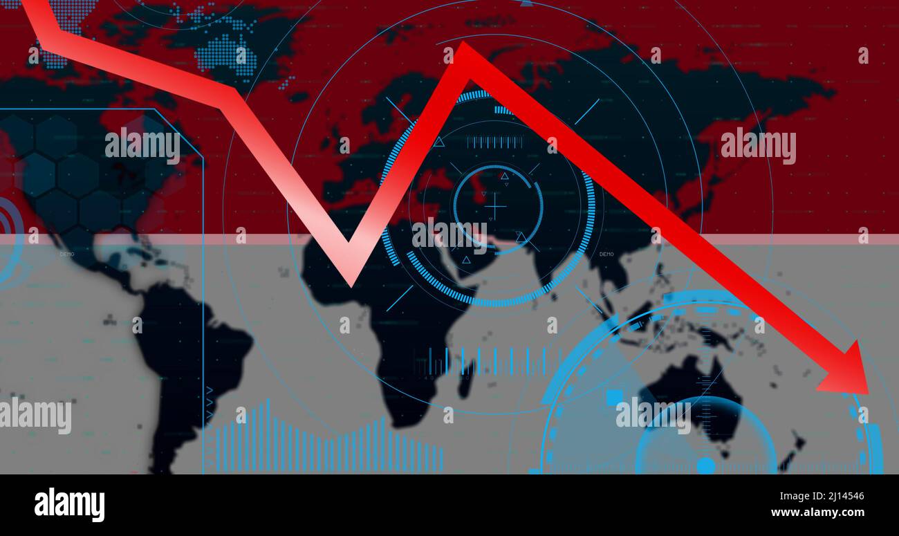 Image composite numérique du graphique de pointage de rétrogradation rouge sur la carte du monde Banque D'Images