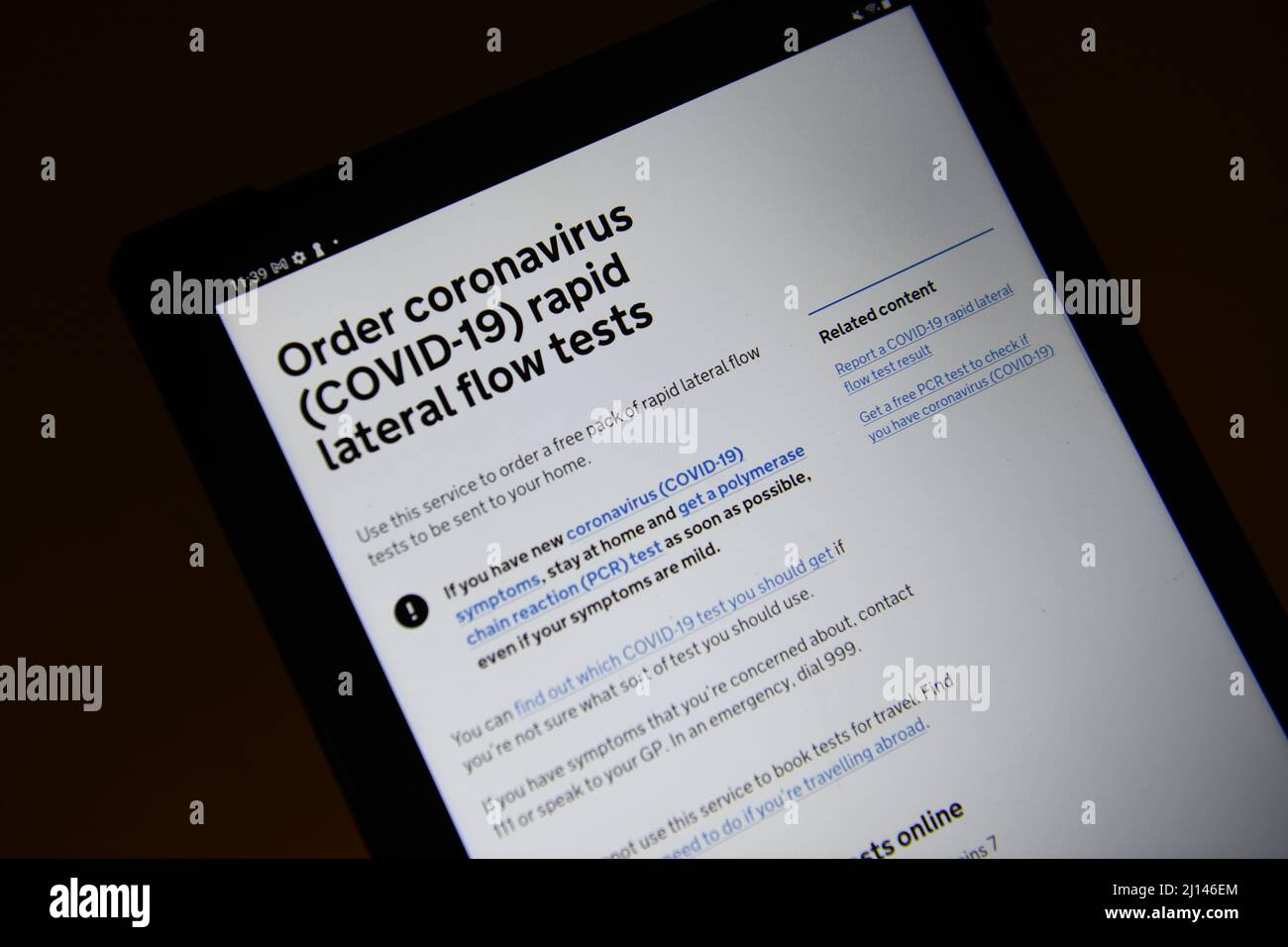 Le site Web du gouvernement du Royaume-Uni pour commander des tests de débit latéral gratuits Banque D'Images