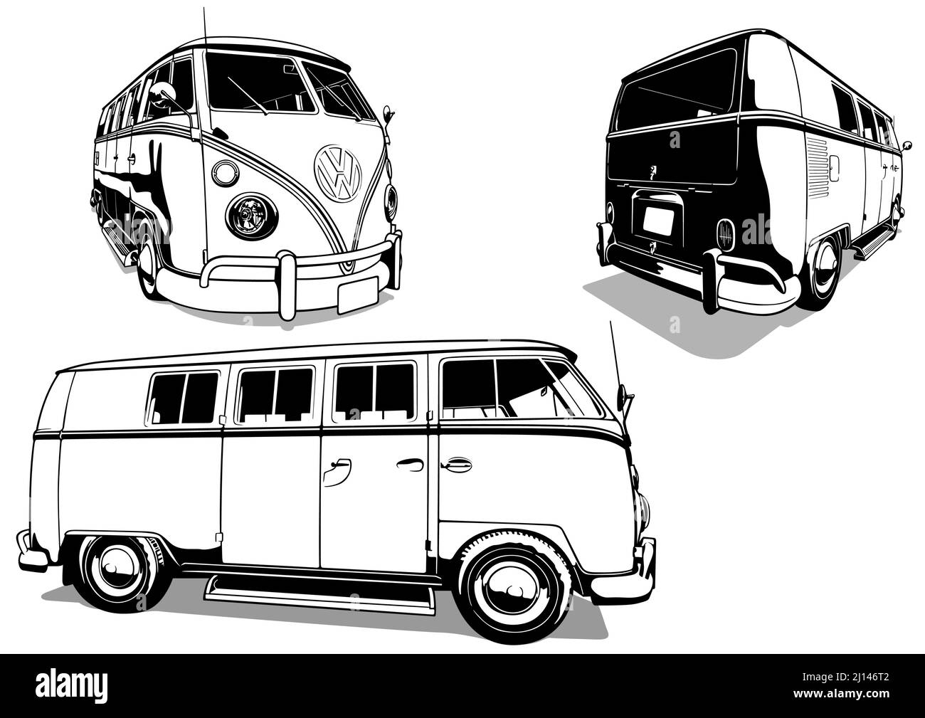 Jeu de dessins avec Volkswagen bus T1 Vintage car Illustration de Vecteur