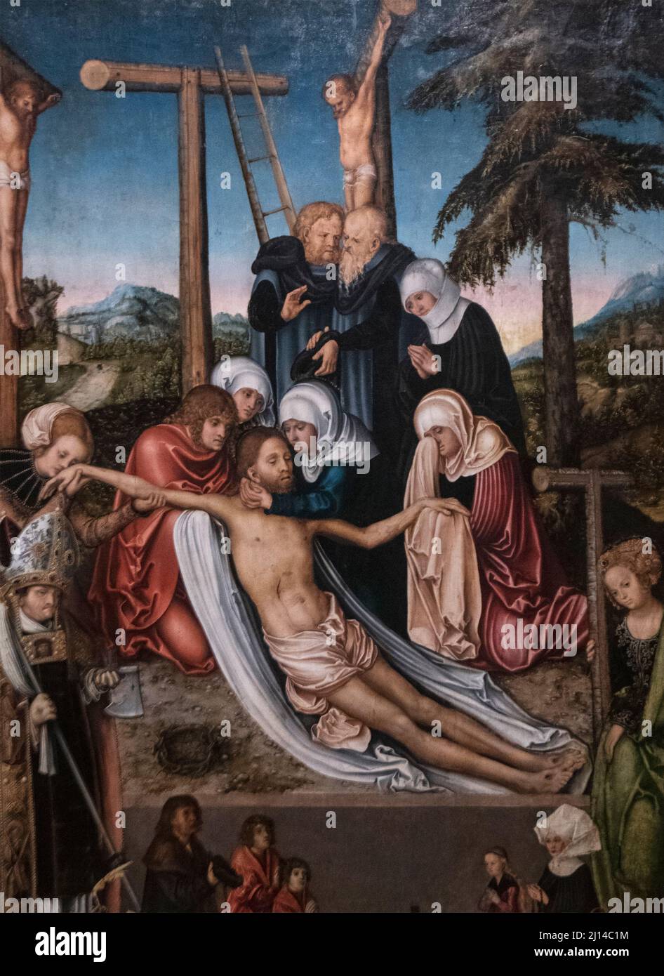 Lucas Cranach l'aîné - la Lamentation avec les saints Wolfgang et Helena (1515-16) Banque D'Images