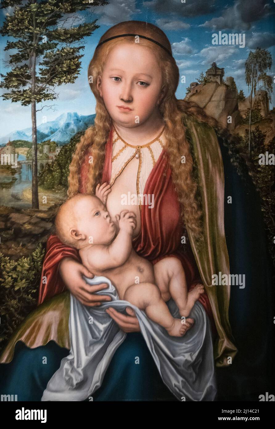 Lucas Cranach l'aîné - la Vierge en soins infirmiers à l'enfant (1512) Banque D'Images