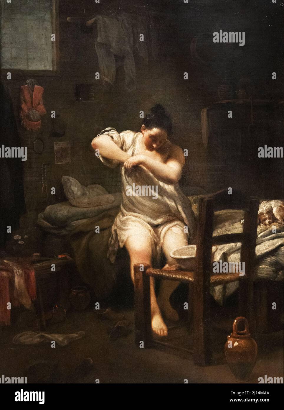 Giuseppe Maria Crespi , peinture ; 'la puce', 1707-1709, art italien du XVIIIe siècle, huile sur cuivre ; l'un des nombreux avec un titre similaire qu'il a peint. Banque D'Images Giuseppe Maria Crespi , peinture ; 'la puce', 1707-1709, art italien du XVIIIe siècle, huile sur cuivre ; l'un des nombreux avec un titre similaire qu'il a peint. Banque D'Images