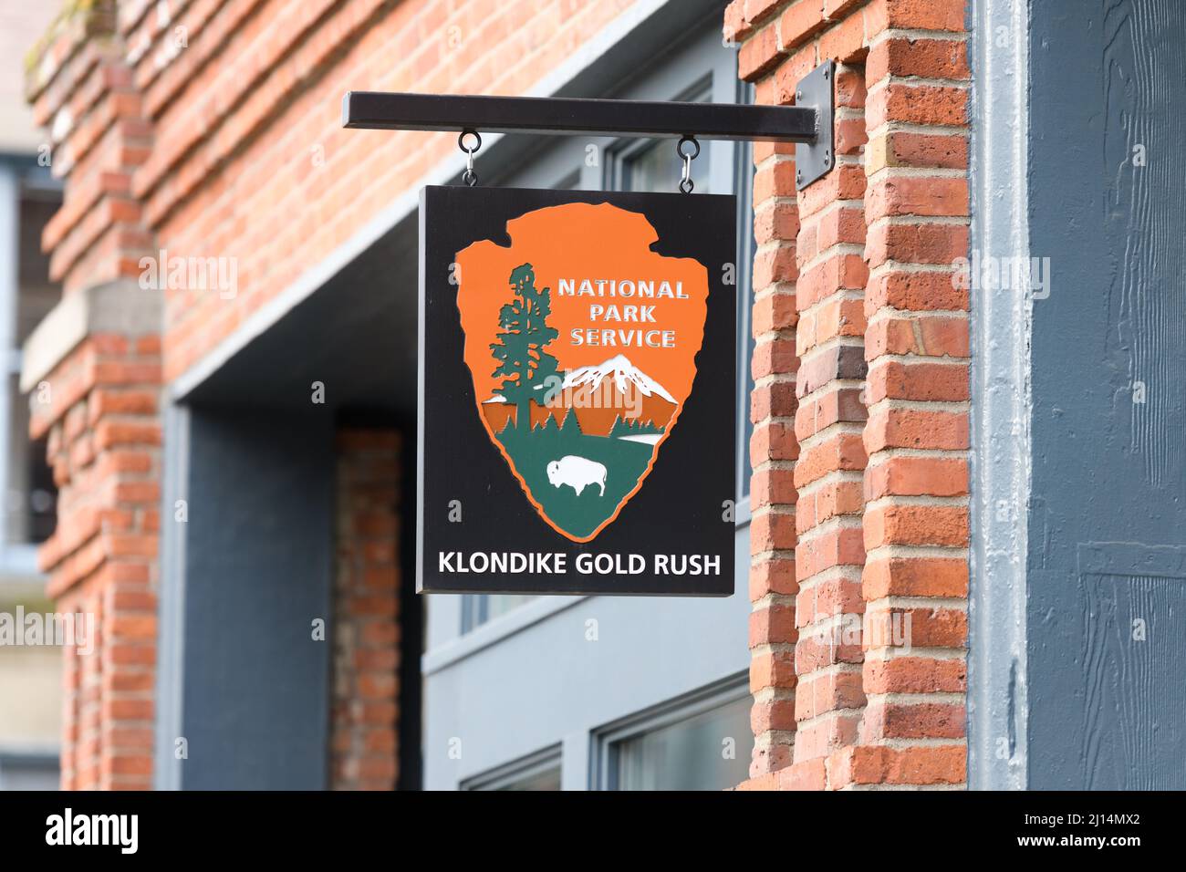 Seattle - 20 mars 2022 ; panneau pour le musée de la ruée vers l'or du Klondike du National Park Service Banque D'Images