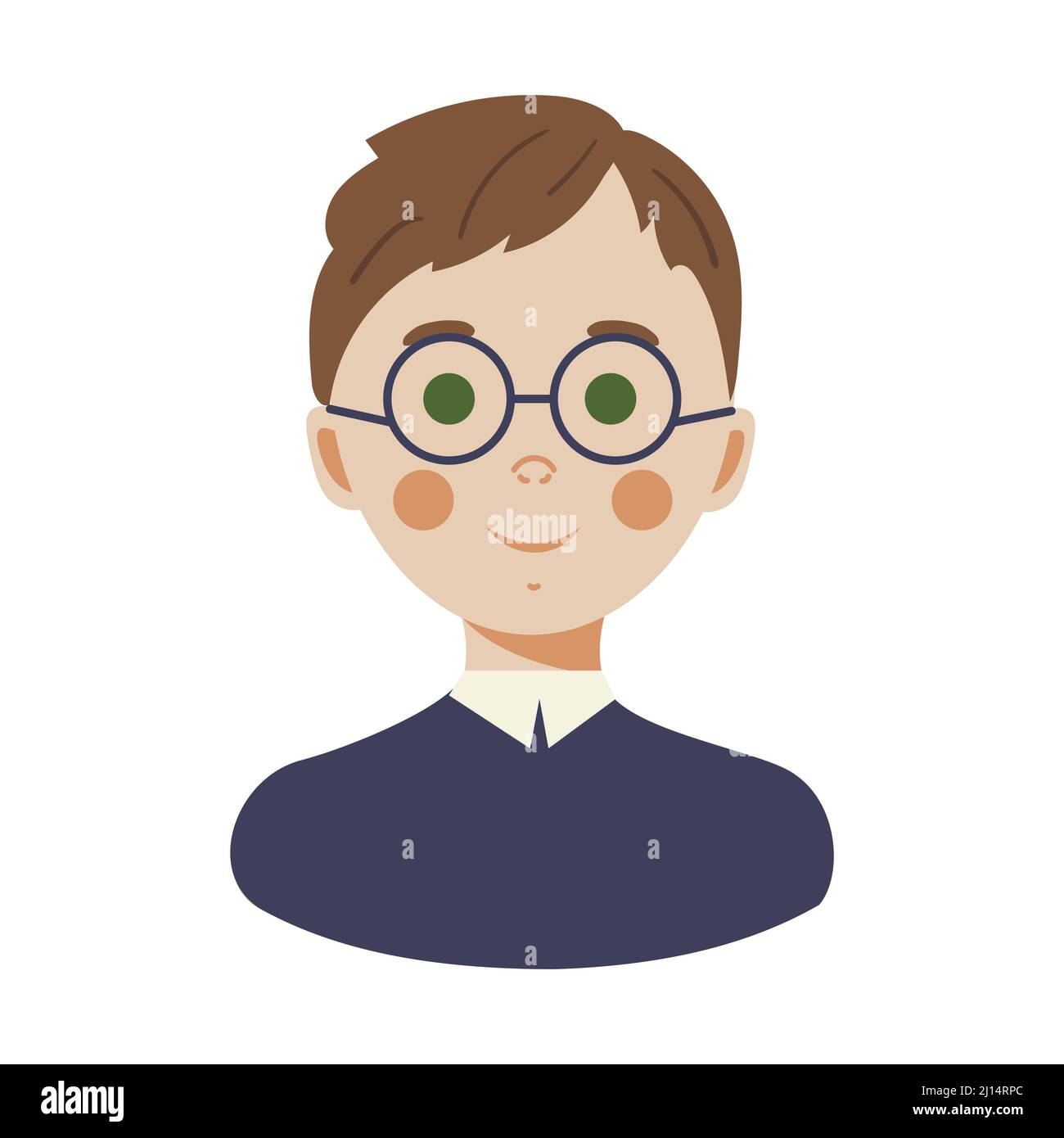 Joli visage d'enfant de garçon. Enfant garçon élégant et adorable avec lunettes. Joli visage avec des expressions innocentes qui ont l'air heureux. Visage souriant. Bonne humeur. Illustration de Vecteur