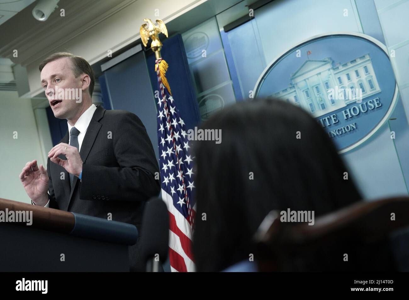 Washington, États-Unis. 22nd mars 2022. Jake Sullivan, conseiller en sécurité nationale, prend la parole lors d'un point de presse à la Maison Blanche à Washington, le mardi 22 mars 2022. Photo par Yuri Gripas/UPI crédit: UPI/Alay Live News Banque D'Images