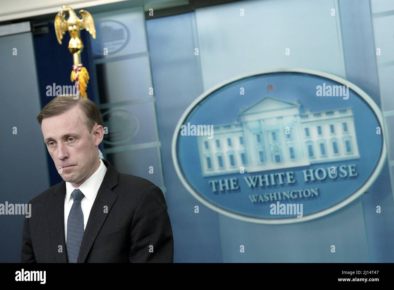 Washington, États-Unis. 22nd mars 2022. Jake Sullivan, conseiller en sécurité nationale, prend la parole lors d'un point de presse à la Maison Blanche à Washington, le mardi 22 mars 2022. Photo par Yuri Gripas/UPI crédit: UPI/Alay Live News Banque D'Images