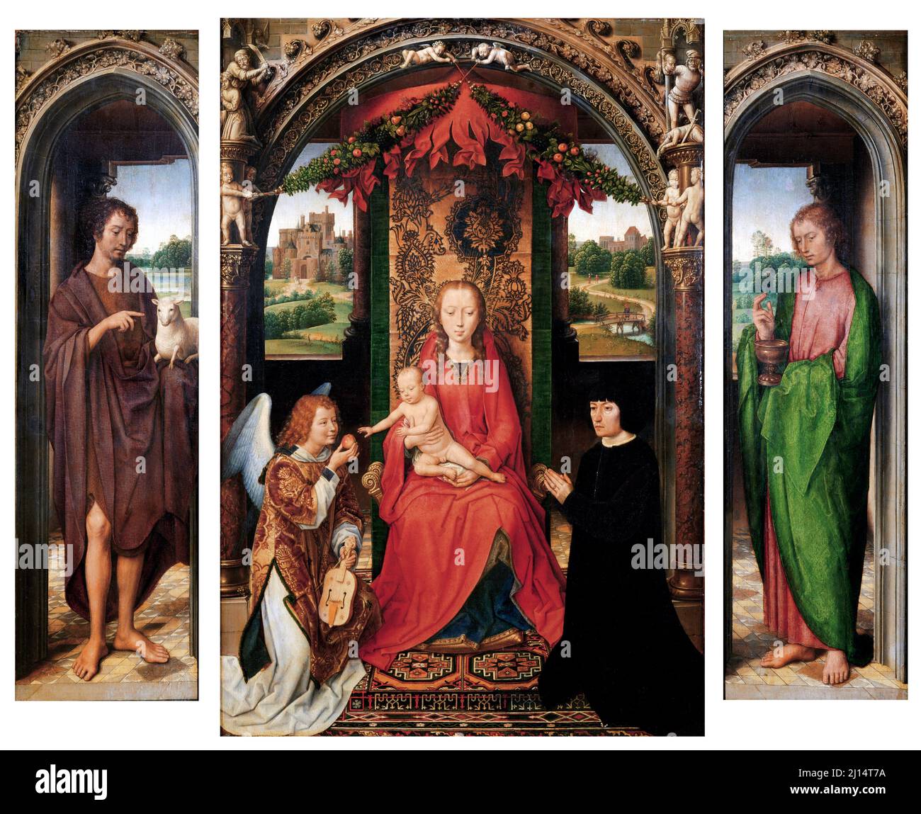 Petit Triptyque de Saint Jean-Baptiste par Hans Memling (c.1430-1494), huile sur bois, c.1485-90 Banque D'Images