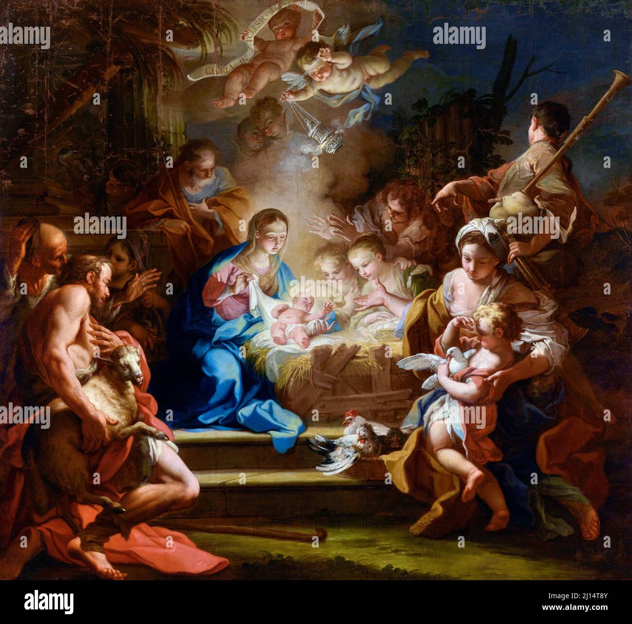 L'adoration des bergers par Sebastiano Conca (1680-1764), huile sur toile, 1720 Banque D'Images