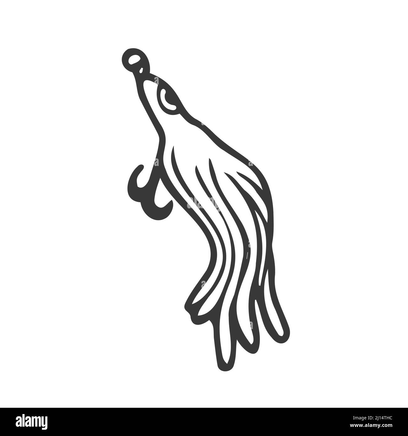Pêche à la caniche. Abstrait appâts contemporains de pêche de différentes tailles et formes pour pêcheurs à la ligne. Accessoires de pêcheur colorés dessinés à la main avec crochets. Illustration de Vecteur