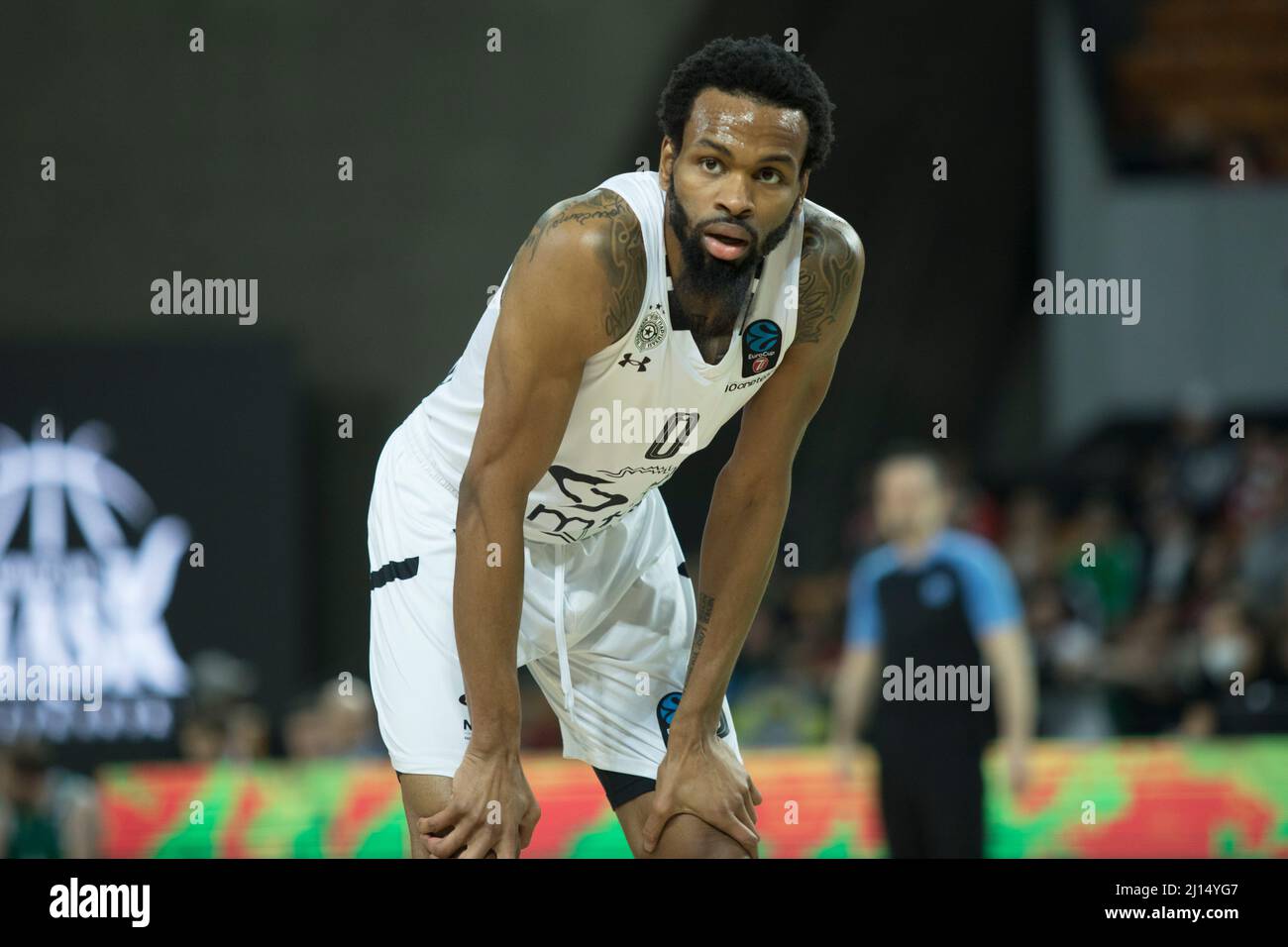 Wroclaw, Pologne, 22 mars 2022. 7days Eurocup: WKS Slask Wroclaw (chemises vertes) vs Partizan NIS Belgrade (chemises blanches) dans Centennial Hall. Photo : Kevin Punter (0) © Piotr Zajac/Alay Live News Banque D'Images