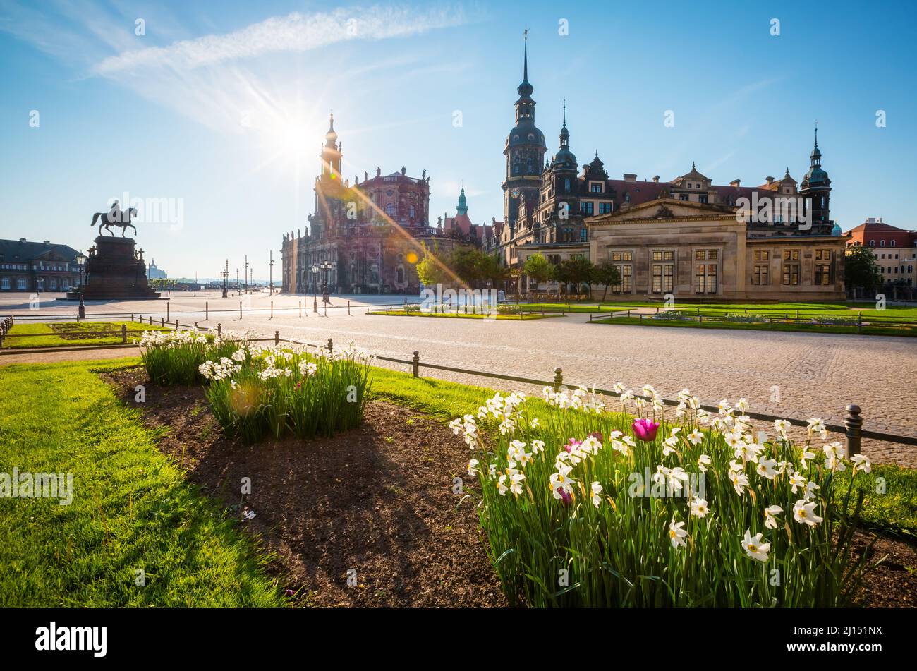 Vue sur les maisons anciennes de la vieille ville. Scène historique. Lieu résidence rois de Saxe Château de Dresde (Residenzschloss ou Schloss), Katholi Banque D'Images