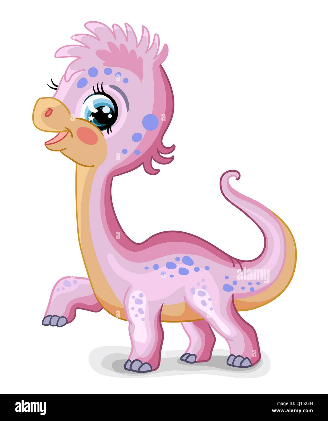 Mignon dessin animé bébé fille dinosaure personnage diplodocus. Illustration vectorielle isolée sur fond blanc. Pour l'impression, le design, la publicité, la papeterie, le Illustration de Vecteur