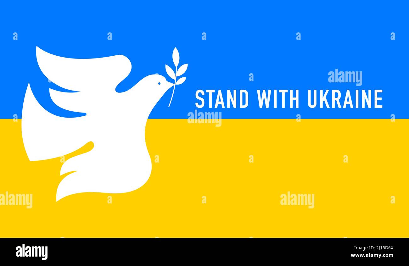 Oiseau volant, colombe comme un symbole de paix. Support Ukraine, Stand with Ukraine bannière et affiche en jaune et bleu couleurs Illustration de Vecteur