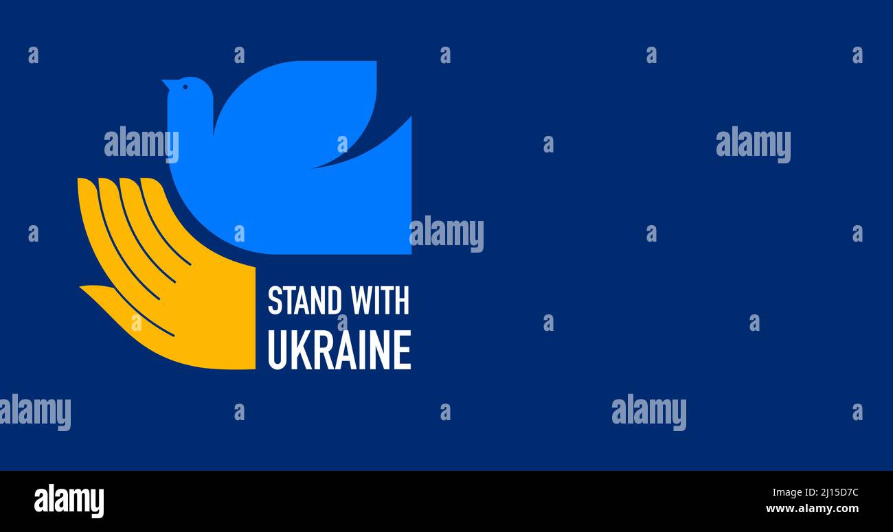 Oiseau volant, colombe comme un symbole de paix. Support Ukraine, Stand with Ukraine bannière et affiche en jaune et bleu couleurs Illustration de Vecteur