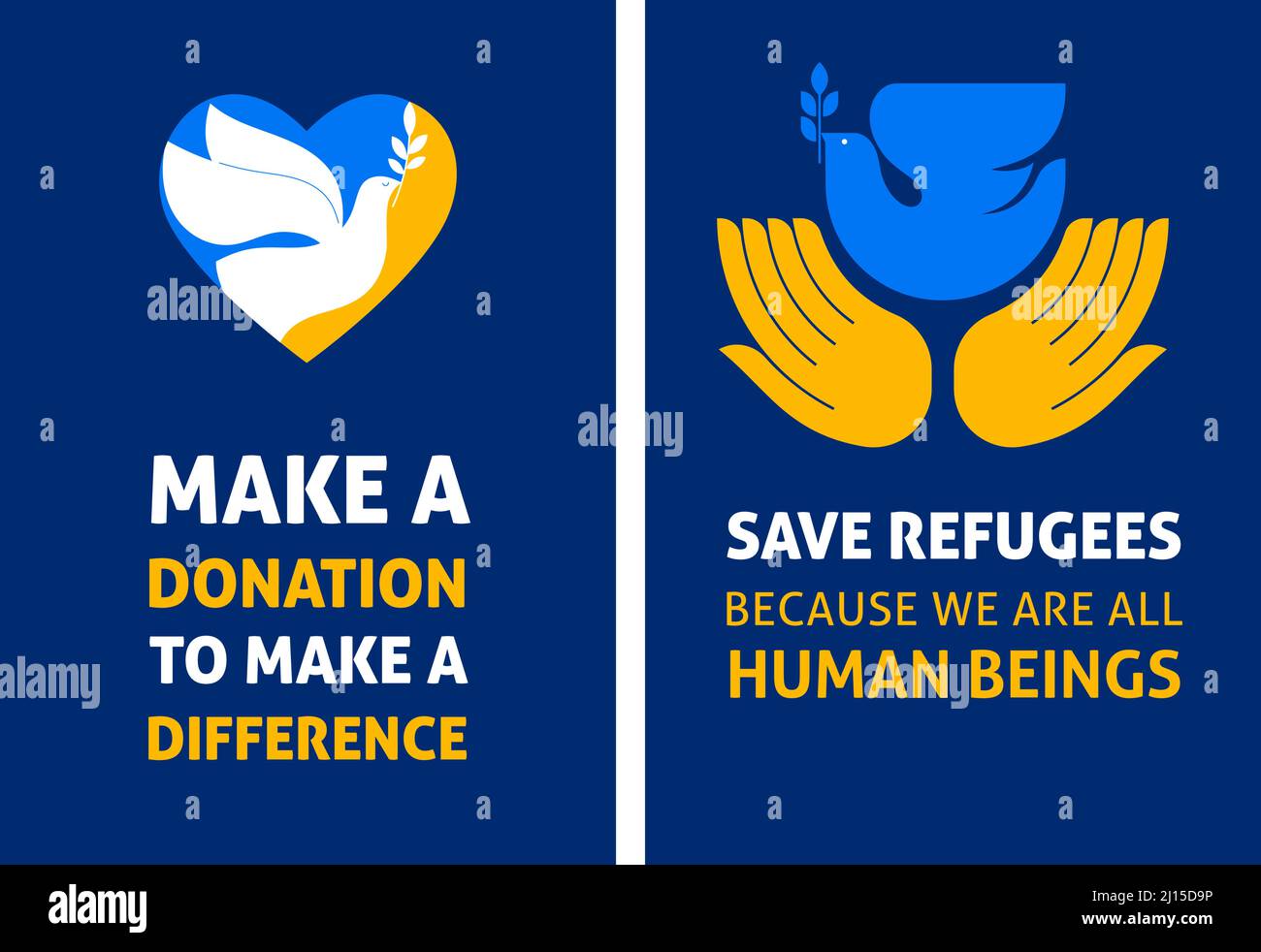 Oiseau volant, colombe comme un symbole de paix. Support Ukraine, Stand with Ukraine bannière et affiche en jaune et bleu couleurs Illustration de Vecteur