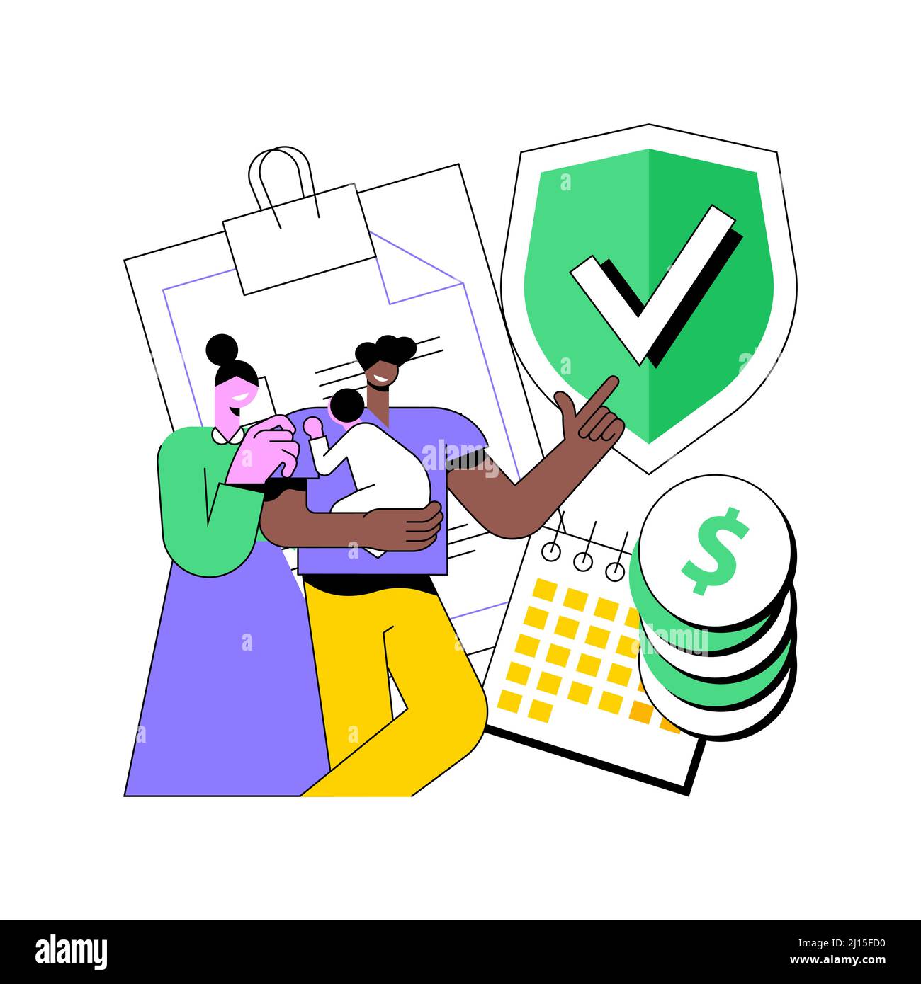 Illustration du vecteur de concept abstrait de l'allocation parentale. Congé parental, domicile avec enfant, recherche de travail, paiement de la mère, capital de maternité, une mère seule, de l'argent de poche, une métaphore abstraite d'alimony. Illustration de Vecteur