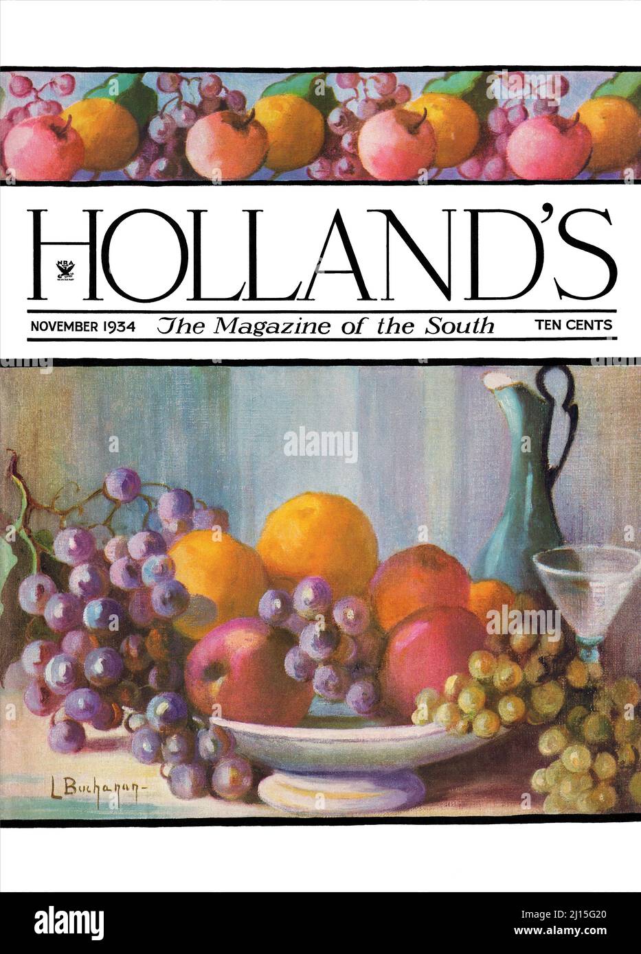 Couverture avant vintage du magazine Holland pour novembre 1934. Illustrée par Laura Buchanan. Banque D'Images