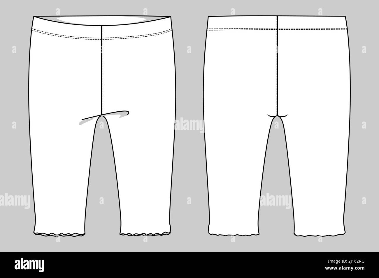 Pantalon en coton pour bébé fille. Vue de face et de face du modèle vectoriel d'esquisse à plan de mode technique globale. Pantalon de pantalon de couleur blanche collection bas Illustration de Vecteur