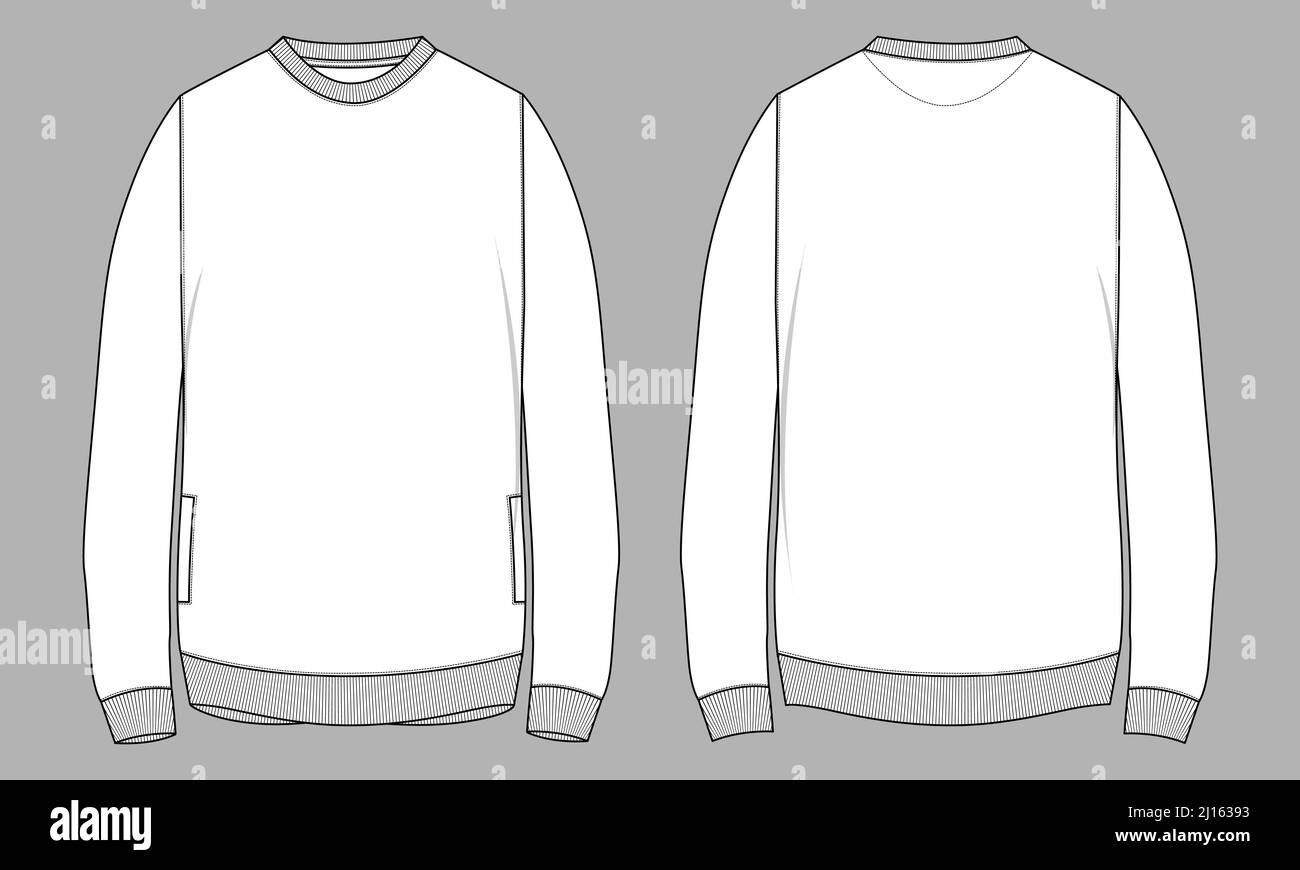 Sweat-shirt à manches longues coupe classique mode générale Flat Sketches dessin technique modèle vectoriel pour homme. Vêtement robe design maquette CAD illustraa Illustration de Vecteur